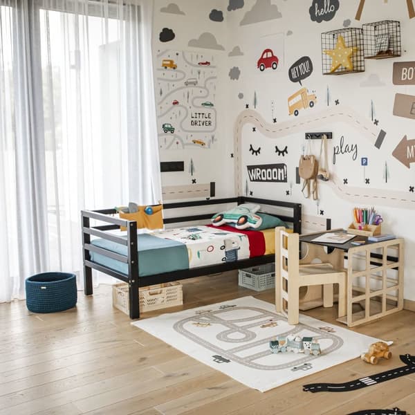Lasten Sänky - Lastensänky Puusta - Turvakaiteellinen Sänky - Matala Lastensänky - Yhteisnukkumissänky - Montessori Huonekalut - Pojan Sänky