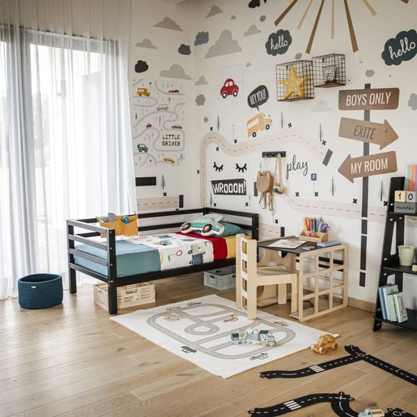 Lasten Sänky - Lastensänky Puusta - Turvakaiteellinen Sänky - Matala Lastensänky - Yhteisnukkumissänky - Montessori Huonekalut - Pojan Sänky