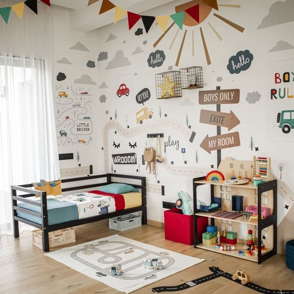 Lasten Sänky - Lastensänky Puusta - Turvakaiteellinen Sänky - Matala Lastensänky - Yhteisnukkumissänky - Montessori Huonekalut - Pojan Sänky