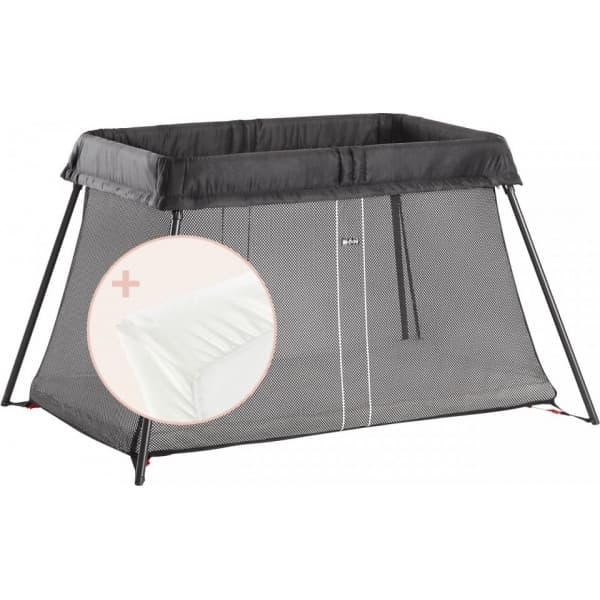 BabyBjörn Travel Crib Light resesäng med lakan, Svart/Bomull, Vit