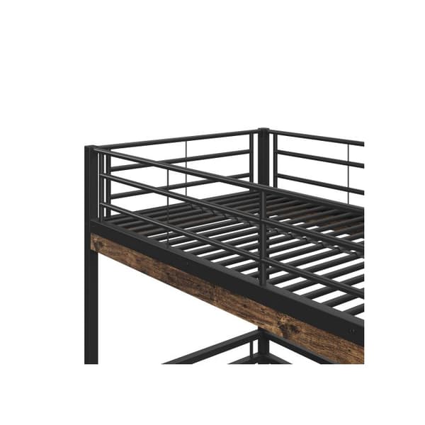 Säng mezzanin, 90*200cm, Utan madrass, Säng med skrivbord, hyllor, räcke, stege, metallram, Svart
