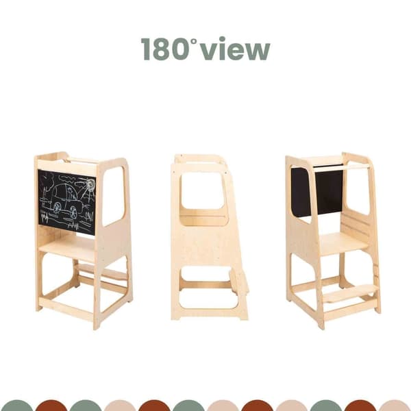 Køkken tårn, Montessori Trin skammel, Køkken skammel, Toddler skammel, Børne skammel med kridttavle, Montessori møbel Køkkenstol læringsstol