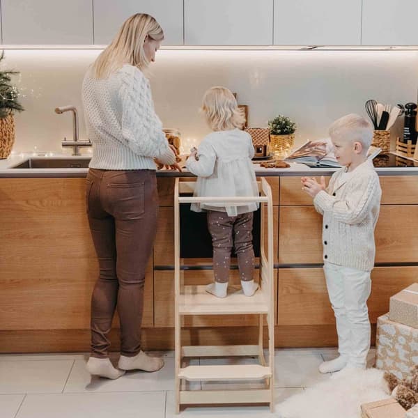 Køkken tårn, Montessori Trin skammel, Køkken skammel, Toddler skammel, Børne skammel med kridttavle, Montessori møbel Køkkenstol læringsstol