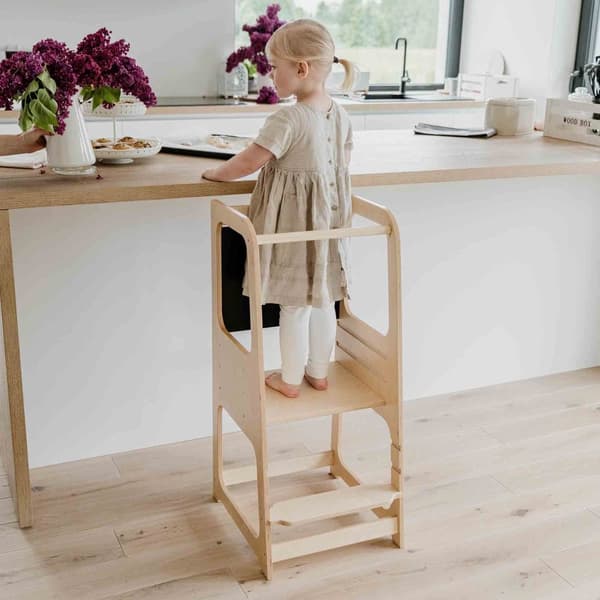 Køkken tårn, Montessori Trin skammel, Køkken skammel, Toddler skammel, Børne skammel med kridttavle, Montessori møbel Køkkenstol læringsstol