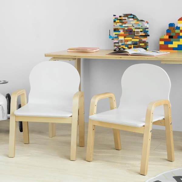 SoBuy 2 Børnestole justerbare i sædehøjde: 23/27/31/35 cm, Massiv birk og MDF, Belastning 90 kg, Hvid, KMB24-WX2
