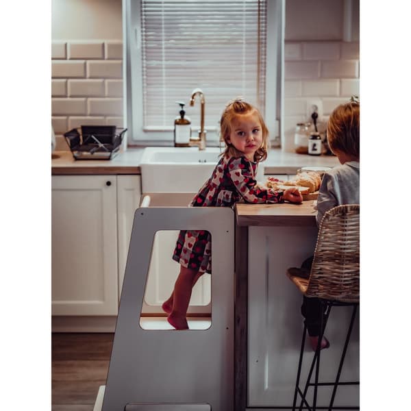MeowBaby® Träkökshjälpare Lärotornet Stegpall för Barn Småbarn Kökstorn Modernt Lärande för Småbarn för Användning i Kök och Badrum trä Montessori Grå