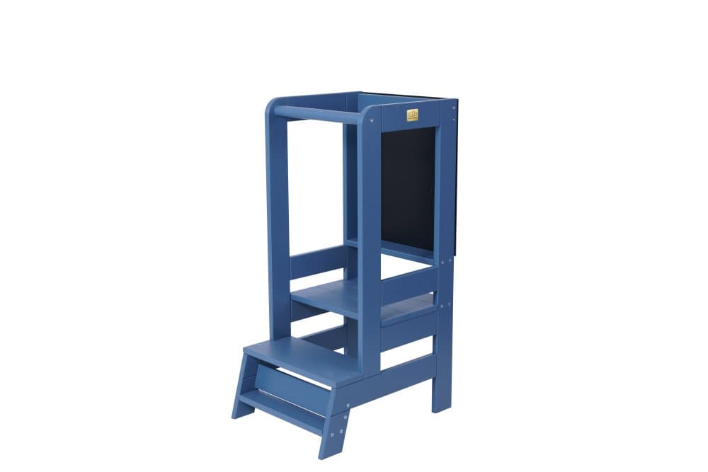 MeowBaby® Pedagogiskt Torn för Barn Learning Tower Montessori Tower Observation Kitchen Helper med tavlan Blå