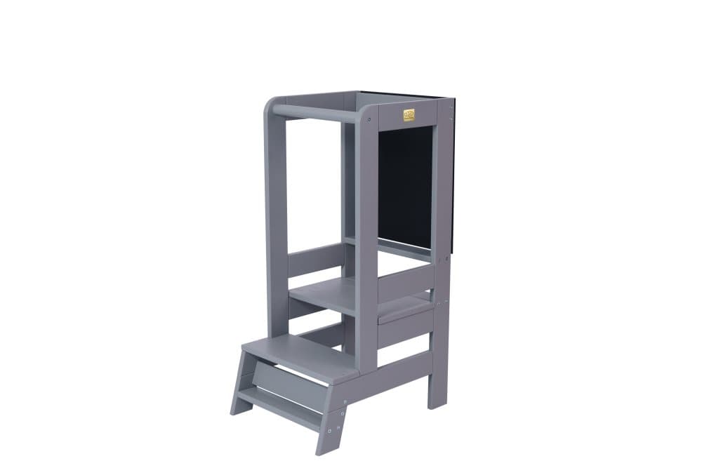 MeowBaby® Pedagogiskt Torn för Barn Learning Tower Montessori Tower Observation Kitchen Helper med tavlan Mörkgrå