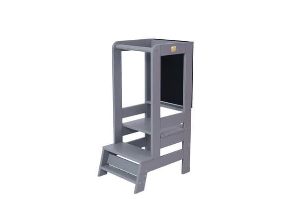 MeowBaby® Pedagogiskt Torn för Barn Learning Tower Montessori Tower Observation Kitchen Helper med tavlan Mörkgrå