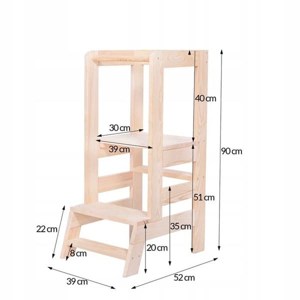 SPRINGOS® Montessori Learning and Observation Tower for Kids, Kitchen Helper, Made in EU - Natural Wood
