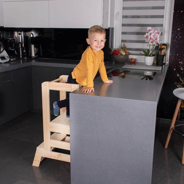 SPRINGOS® Montessori Learning and Observation Tower for Kids, Kitchen Helper, Made in EU - Natural Wood