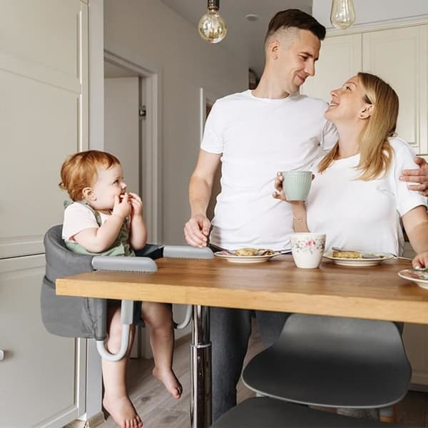 XMTECH hopfällbar babybordssits - Beige/grå färg - För barn från 6 till 36 månader