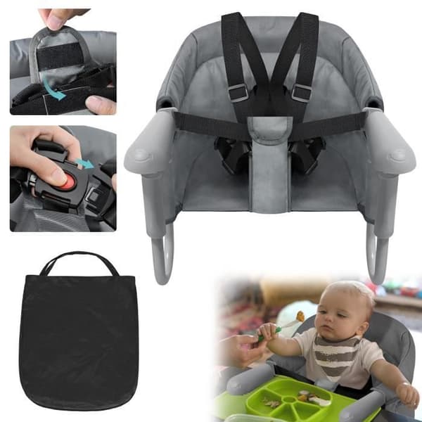 XMTECH hopfällbar babybordssits - Beige/grå färg - För barn från 6 till 36 månader