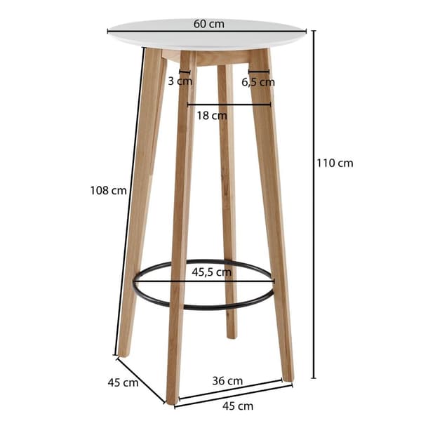 Rootz Ståbord - Barbord - Bistrobord - Högt bord - Runt - Skandinaviskt - Ekträ - Runt - Vit - 60 x 110 x 60 cm