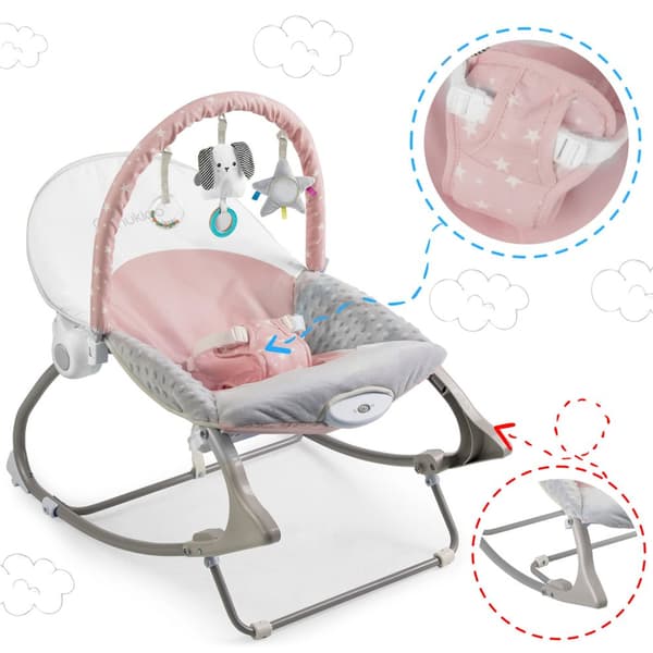 Vugge med vibrofunktion - pink grå - op til 9 kg max.