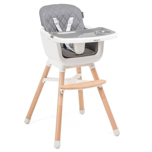 Bebelissimo - 2 i 1 barnstol - Skalbar - Justerbar - Bokträ - PU-läder - mörkgrå -HA-032 - ny design