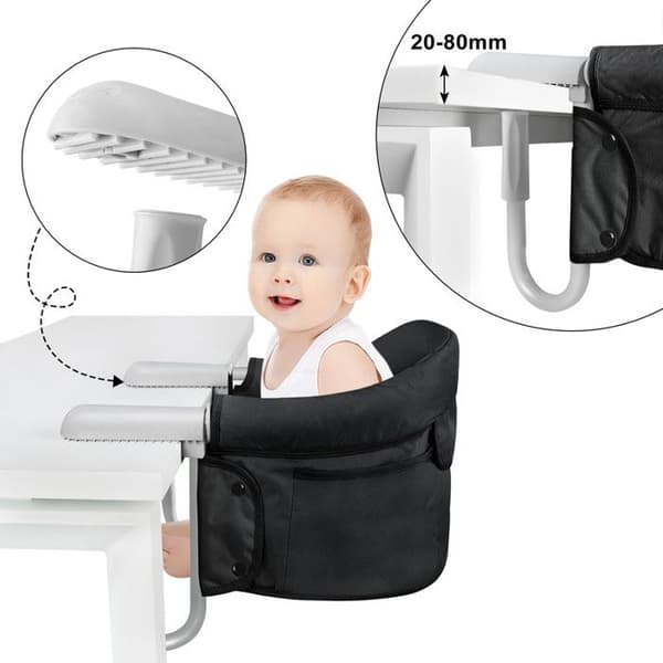 YUENFONG hopfällbar babymatbordssits med halkfria grepp och säkerhetsbälte - svart