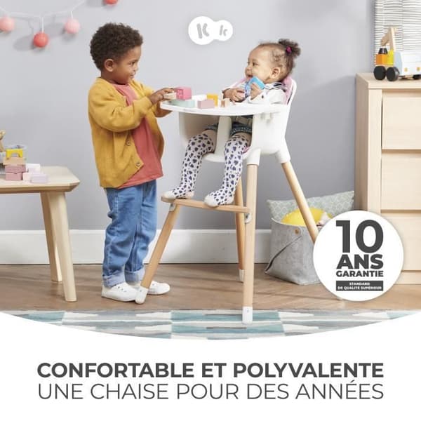 SIENNA 2 i 1 utvecklande barnstol - Kinderkraft - Grå - Justerbar bricka - Avtagbar hylla