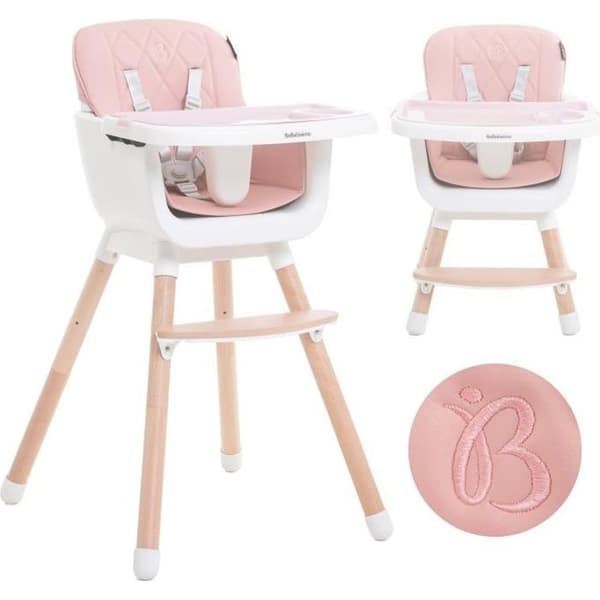 BEBELISSIMO - Barnstol - Skalbar - Justerbar - Trä - 2 på 1 - 6 månader till 5 år - rosa