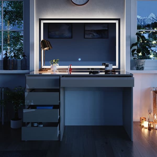 Vicco Sherry sminkbord, Greige, 120 cm med LED-spegel