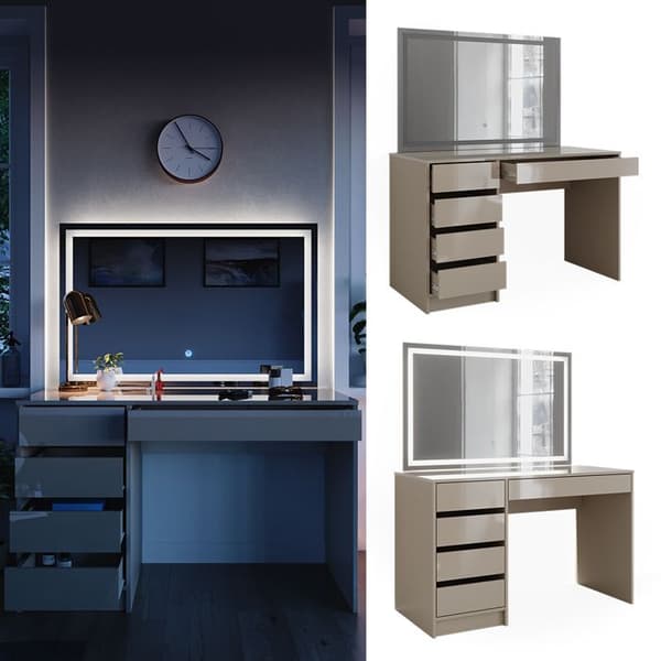 Vicco Sherry sminkbord, Greige, 120 cm med LED-spegel