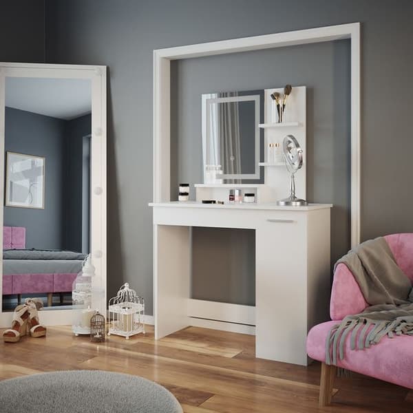 Sminkbord med LED-spegel - Vicco - Julia - Vit