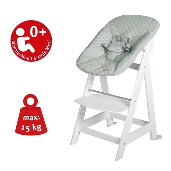 ROBA "Born Up" 2 i 1 vit konvertibel barnstol + "roba Style" frostad grön solstol