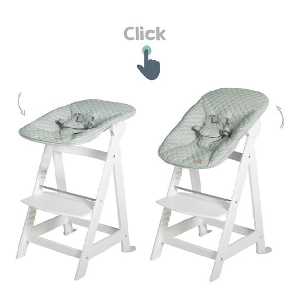 ROBA "Born Up" 2 i 1 vit konvertibel barnstol + "roba Style" frostad grön solstol