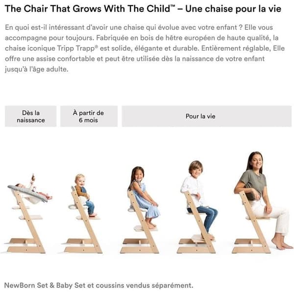 STOKKE Tripp Trapp - Justerbar barnstol - Justerbar från födsel till vuxen ålder - Bekväm och ergonomisk - Grå