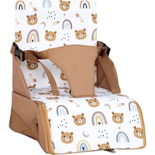 Rehausseur nomade - TINEO - 30 x 28 x 13 cm - Ultra kompakt - Kamelfärgad / Nallebjörnar