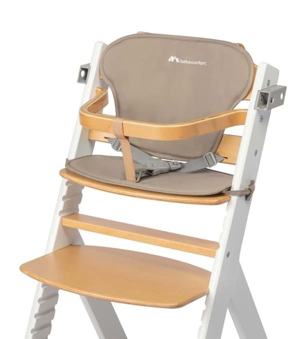 BEBECONFORT Timba + kudde, Hög stol för spädbarn, Trä-stol, Från 6 månader till 10 år (30kg), Ljust trä Beige