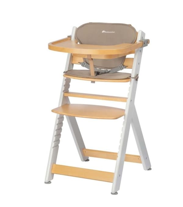 BEBECONFORT Timba + kudde, Hög stol för spädbarn, Trä-stol, Från 6 månader till 10 år (30kg), Ljust trä Beige