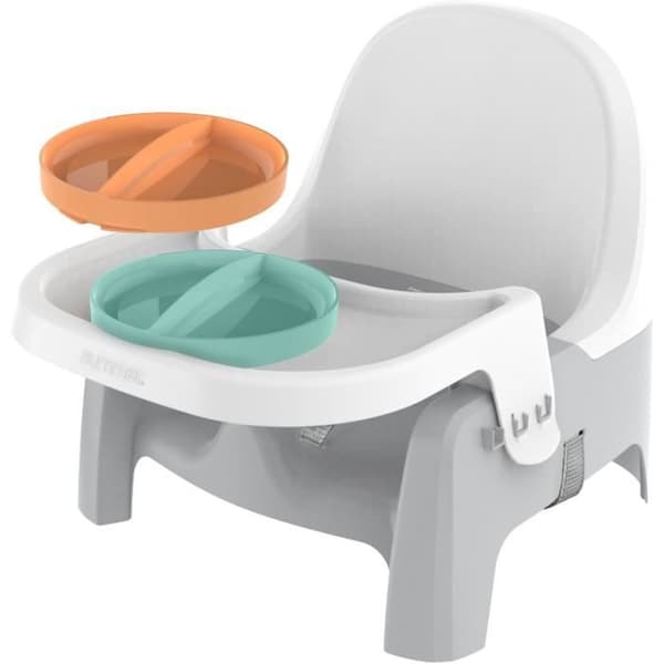 Lärande matstol - INGENUITY - Twist &amp; Dine tallrik - Höjare - Barn från 6 månader till 3 år - Orange och blå