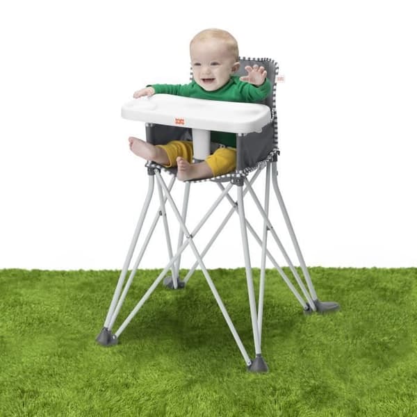BRIGHT STARTS Fällbar barnstol Pop 'N Dine, med bärväska, tablett med koppställ, avtagbar och tvättbar