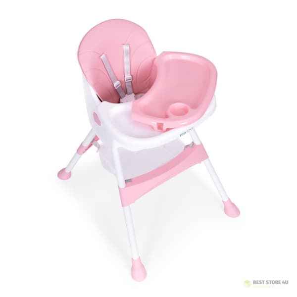 Babymatningsstol, bricka, korg, 5-punktsbälten, rosa ECOTOYS