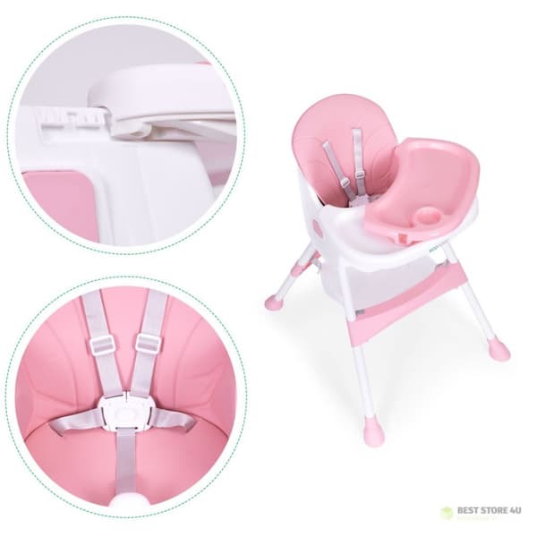 Babymatningsstol, bricka, korg, 5-punktsbälten, rosa ECOTOYS