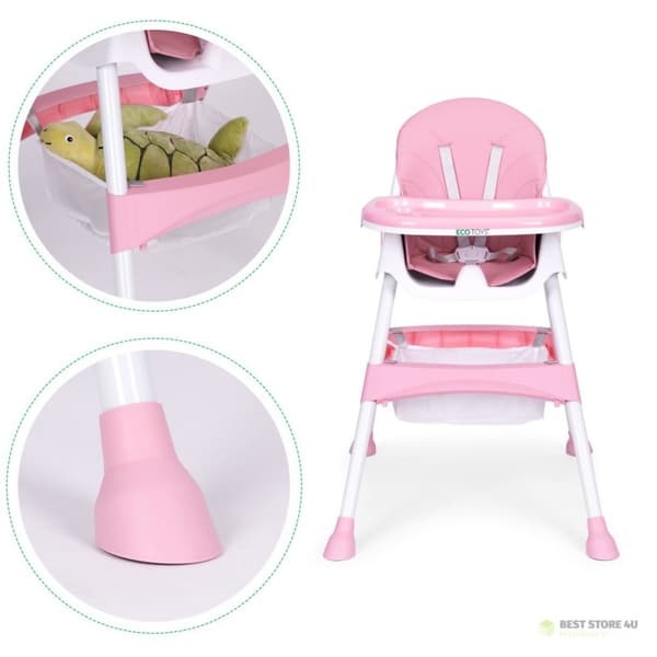 Babymatningsstol, bricka, korg, 5-punktsbälten, rosa ECOTOYS