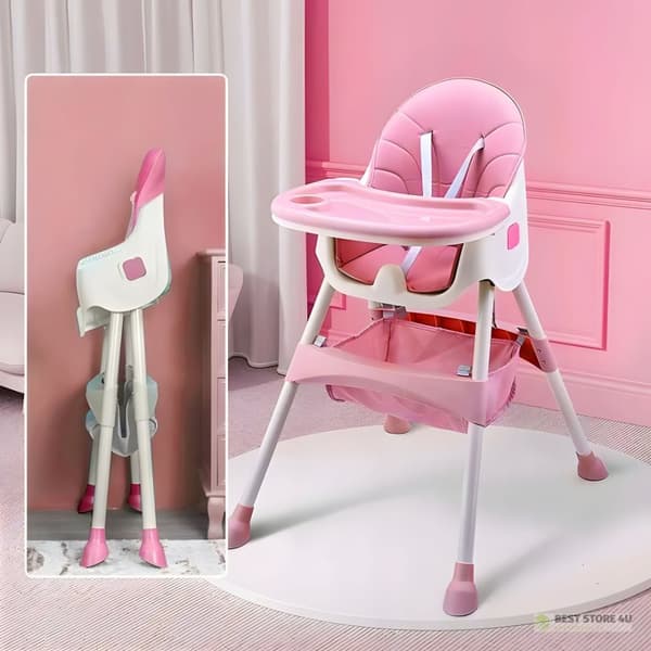 Babymatningsstol, bricka, korg, 5-punktsbälten, rosa ECOTOYS
