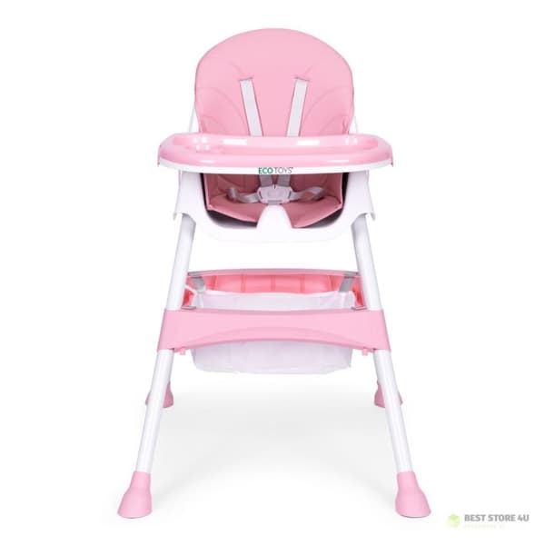 Babymatningsstol, bricka, korg, 5-punktsbälten, rosa ECOTOYS