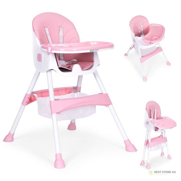 Babymatningsstol, bricka, korg, 5-punktsbälten, rosa ECOTOYS