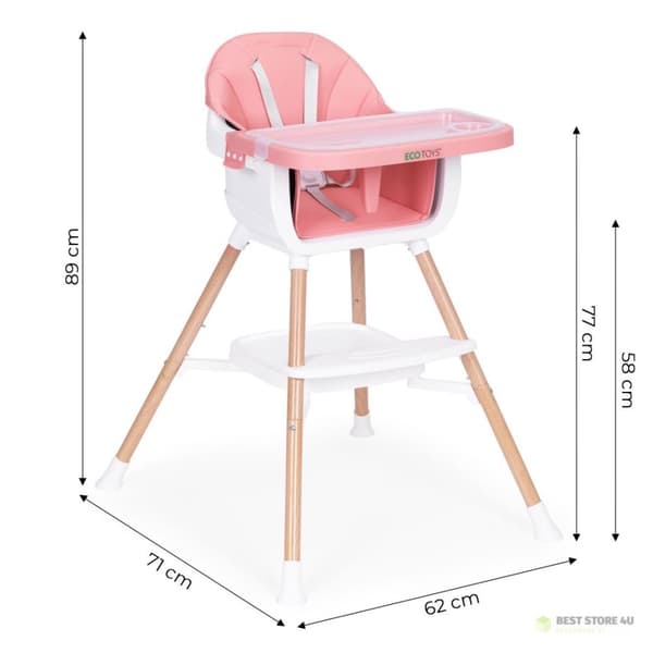 Babymatningsstol 2i1 rosa ECOTOYS