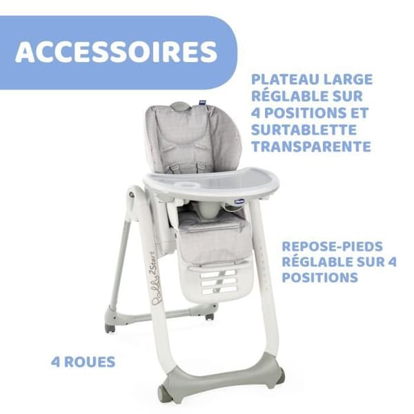 CHICCO barnstol Polly 2 Start - 4 hjul lyckligt silver