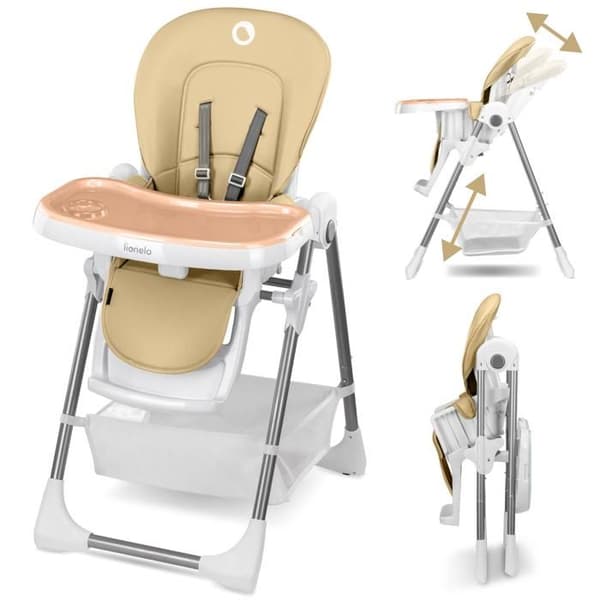 LIONELO Linn Plus - Skalbar barnstol - Fällbar - Kompakt - Justerbar höjd - Från 6 månader till 3 år (15kg) - Beige