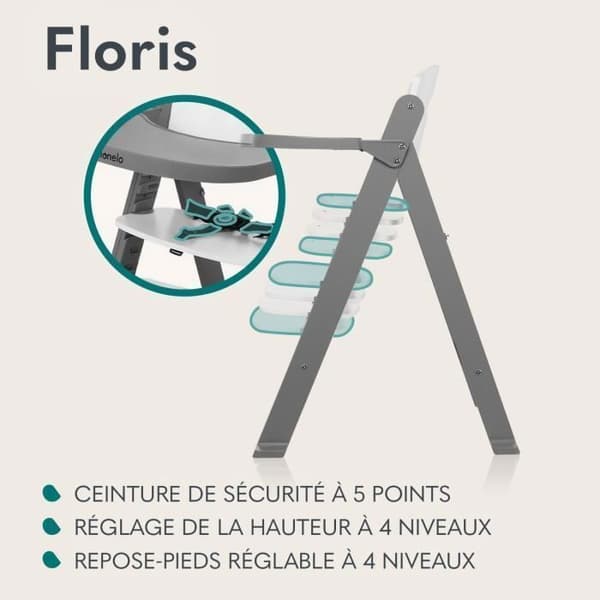 Lionelo Floris Barnstol i trä för bebisar upp till 40 kg, Grå