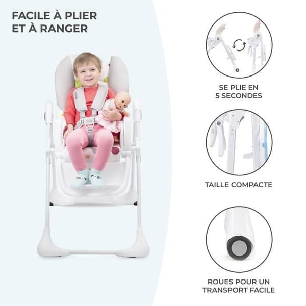 KINDERKRAFT YUMMY rosa justerbar barnstol - För babyflickor från 6 månader till 3 år - Fällbar och bekväm