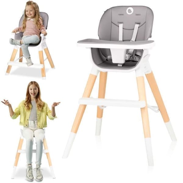 Lionelo Baby Barnstol Mona Justerbar Skandinavisk Stil - Grå
