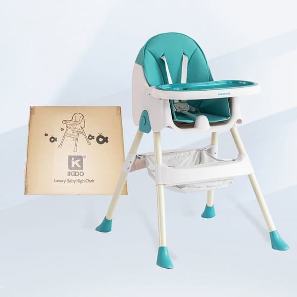 Hög stol för baby, justerbar och hopfällbar hög stol med matbord för barn - Grön