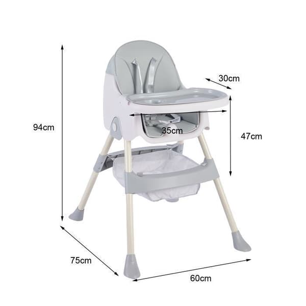 K IKIDO Hög stol för baby 2 i 1 - K IKIDO - Utvecklingsbar - Fällbar - Justerbar - Från 6 månader till 3 år (15KG) - grå