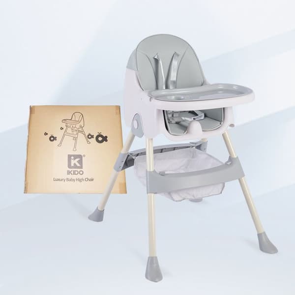 K IKIDO Hög stol för baby 2 i 1 - K IKIDO - Utvecklingsbar - Fällbar - Justerbar - Från 6 månader till 3 år (15KG) - grå