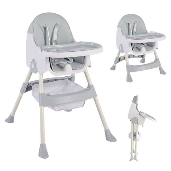 K IKIDO Hög stol för baby 2 i 1 - K IKIDO - Utvecklingsbar - Fällbar - Justerbar - Från 6 månader till 3 år (15KG) - grå